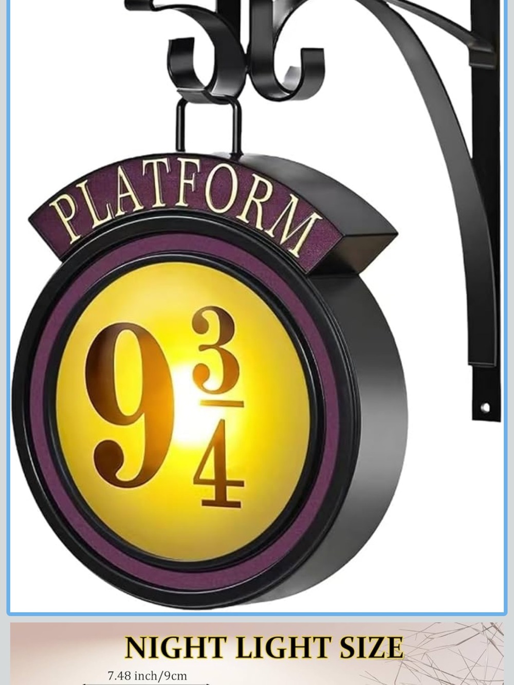 Platform 9 3/4 Purple and Yellow Wall Sign Night Light